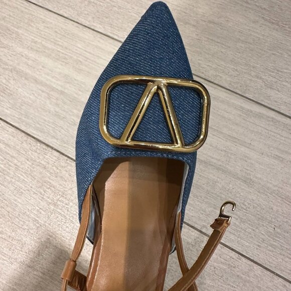 Elegant Blue Denim High Heel Sandals - Classic Slingback Stiletto - Picture 2 of 3